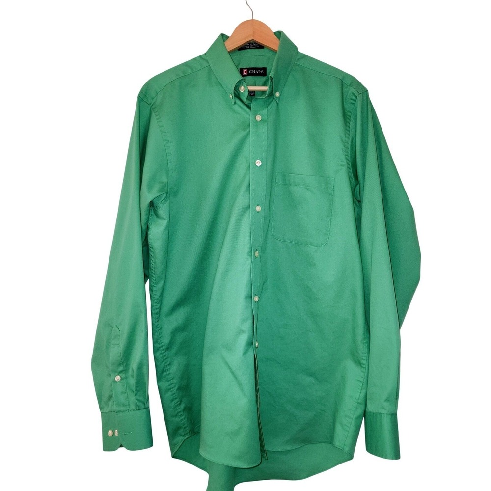 CHAPS Twill Shirt Kelly Green Men's Long Slv Wrinkle Free Size‎  15-15 1/2 34/35